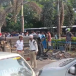 A car overturned on the national highway near Kancharapalem Polytechnic College, Visakhapatnam. Traffic police are clearing the area, and further details are awaited.