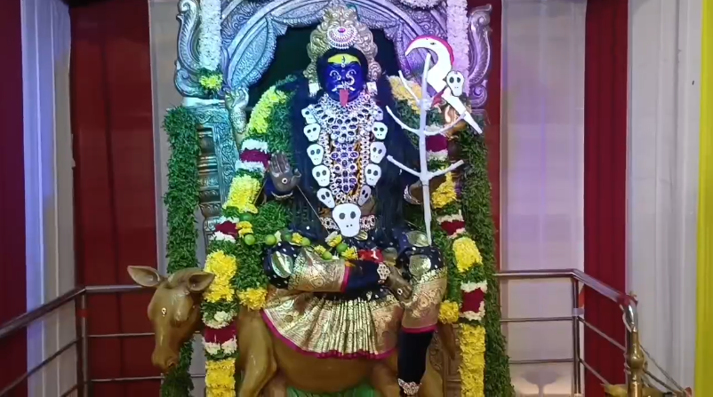 During the Sharannavaratra festival, devotees gather in Basar to seek blessings from Goddess Kalaratri, participating in special rituals and free meals.