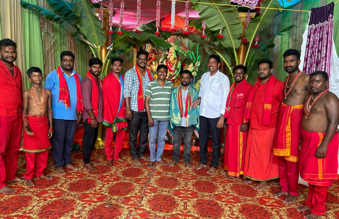 The Navaratri festivities in Raghavapur village featured the idol of Goddess Durga decorated in the form of Sri Maha Chandi