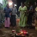 Women gathered to celebrate Engili Pula Bathukamma, arranging flowers and participating in traditional festivities before immersing the floral stacks in water.