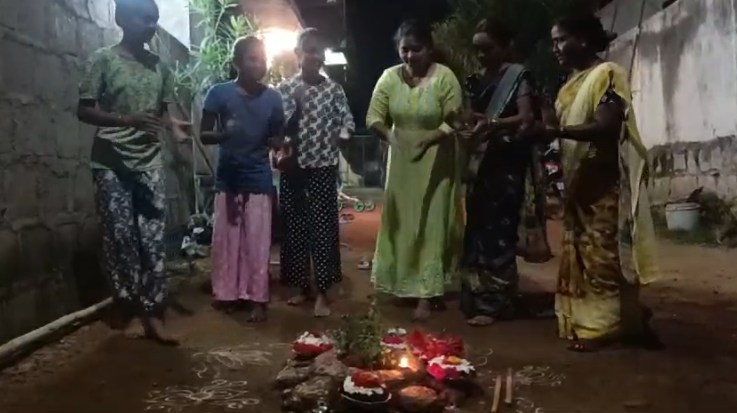 Women gathered to celebrate Engili Pula Bathukamma, arranging flowers and participating in traditional festivities before immersing the floral stacks in water.