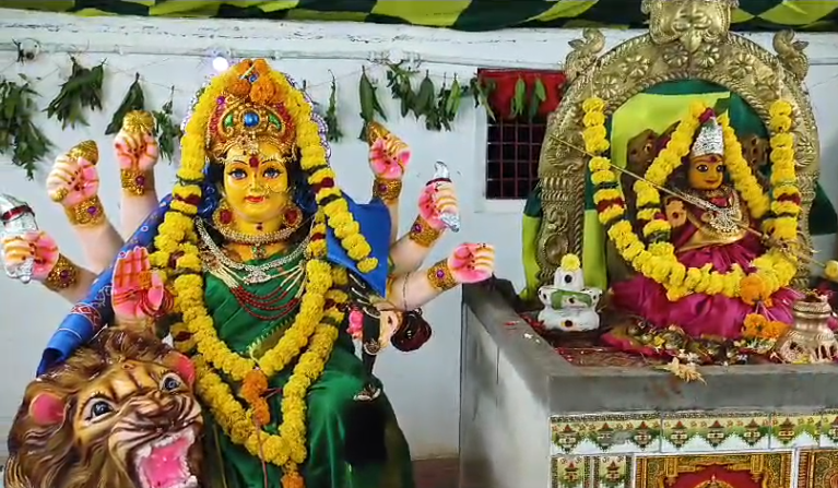 Sri Rajarajeshwari Devi, in Mahishasura Mardini avatar, blessed devotees during Dasara Navaratri in Gangavaram. Devotees offered prayers with devotion.