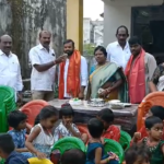 Social worker Ayitha Paranjyothi and Vadla Naveen celebrated Vadla's birthday by donating chairs and tables to Anganwadi centers, bringing joy to children.