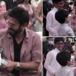 Tollywood star NTR's sons captured in a viral video enjoying playful moments with veteran actor Venkatesh at Nithin's engagement ceremony, delighting fans.