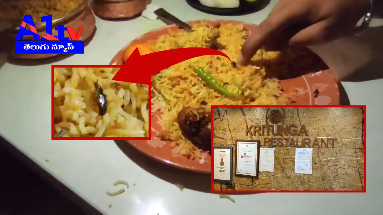 Cockroach in Biryani at LB Nagar Restaurant. Elbinagar's KRITUNGA restaurant, customer Sandeep found a Cockroach in his biryani, leading to shock and surprise.