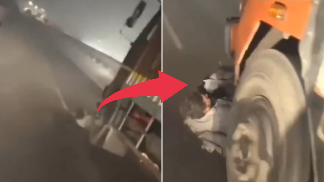 In a terrifying UP incident, two youths were dragged by a truck for 300 meters but survived due to a biker's heroic act.