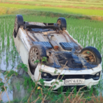 A car lost control and crashed into a paddy field in Kadiyala Kunta village, Farooq Nagar. No casualties were reported in the accident.