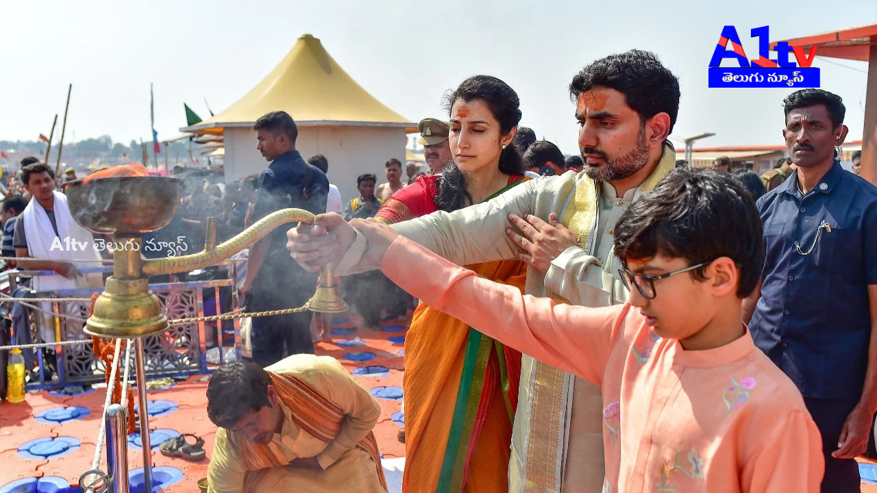 Nara Lokesh, Nara Brahmani, and Nara Devaansh attended the Maha Kumbh Mela, performed sacred baths, and offered prayers to Goddess Ganga.