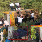 తడలో స్కూల్ బస్సు బోల్తా – విద్యార్థులకు గాయాలు Narayana school bus overturned in Tada; locals blame driver’s negligence. Injured students shifted to hospitals.