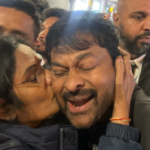 Chiranjeevi receives Lifetime Achievement Award in UK Parliament. A female fan expressed her love with a kiss on his cheek.