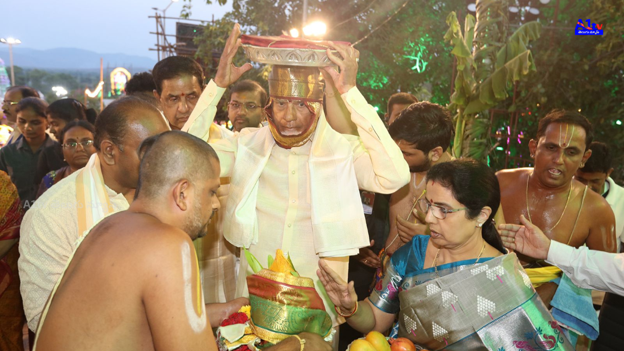 CM Chandrababu and his wife offered sacred clothes at Ontimitta Sri Rama Kalyanam and joined the divine celebrations.