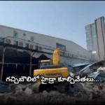 Hydra officials are demolishing the Sandhya Convention Center mini hall and food stalls in Gachibowli.