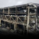 కర్నూలు బస్సు ప్రమాద ఘటనలో మంటల్లో కాలి బూడిదైన బస్సు దృశ్యం