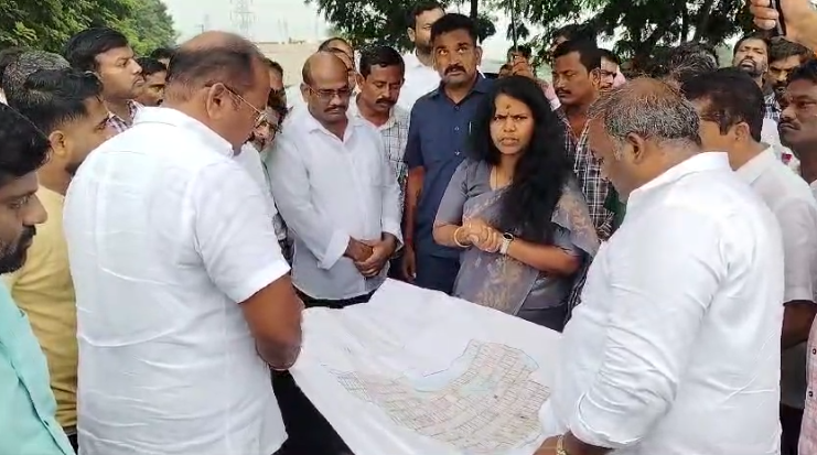 Collector Vijay Krishnan inspected sports facilities in Dibba Palem during his visit. Local leaders urged for timely completion of development projects.