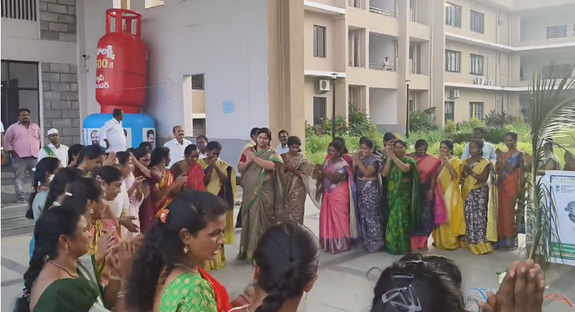 Collector Abhilash Abhinav celebrated Bathukamma with women and officials. He extended festival wishes to all and participated in traditional Bathukamma dances.