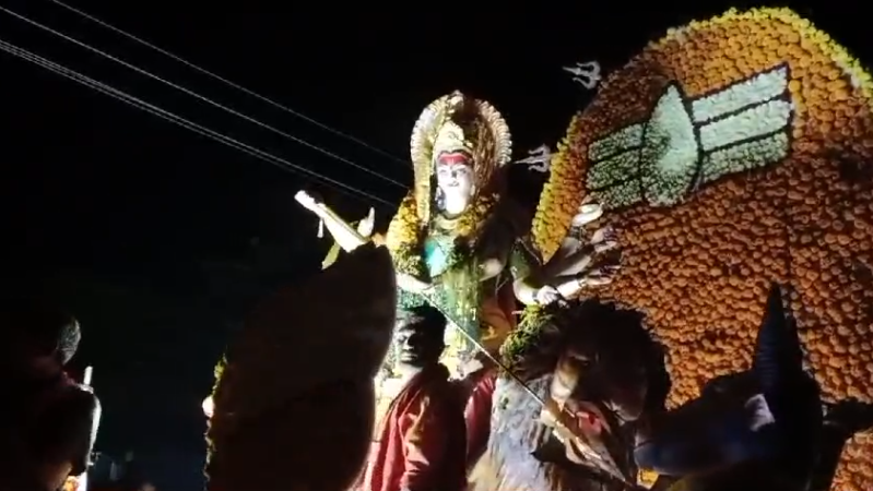 A grand Durga Mata procession took place in Both Mandal, with devotees and youth participating enthusiastically
