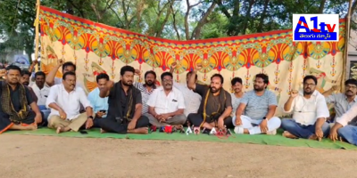 Journalists staged a relay hunger strike in front of the Vemsur Tahsildar office protesting the misconduct of Tahsildar Raju, who threatened and mistreated them.