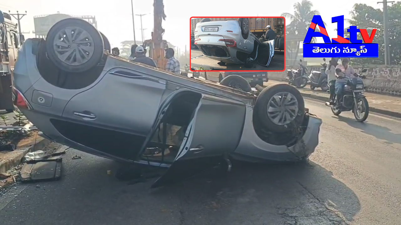 A speeding car hit a pole on Sattupalli Bridge; four youths escaped with minor injuries. Police cleared the site, restoring traffic.