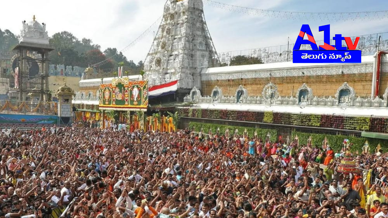 Tirumala sees a surge in devotees with 67,124 visitors yesterday. Devotees wait for 12 hours for a darshan, with earnings of ₹3.77 crore in offerings.