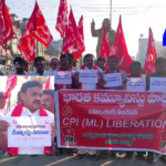 CPI-ML Liberation leaders protested in Badvel against Home Minister Amit Shah’s remarks. They urged people to unite to protect the Constitution.