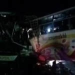 wo private buses collided near the Karnataka border in Madanapalle, leaving one dead and 40 injured.