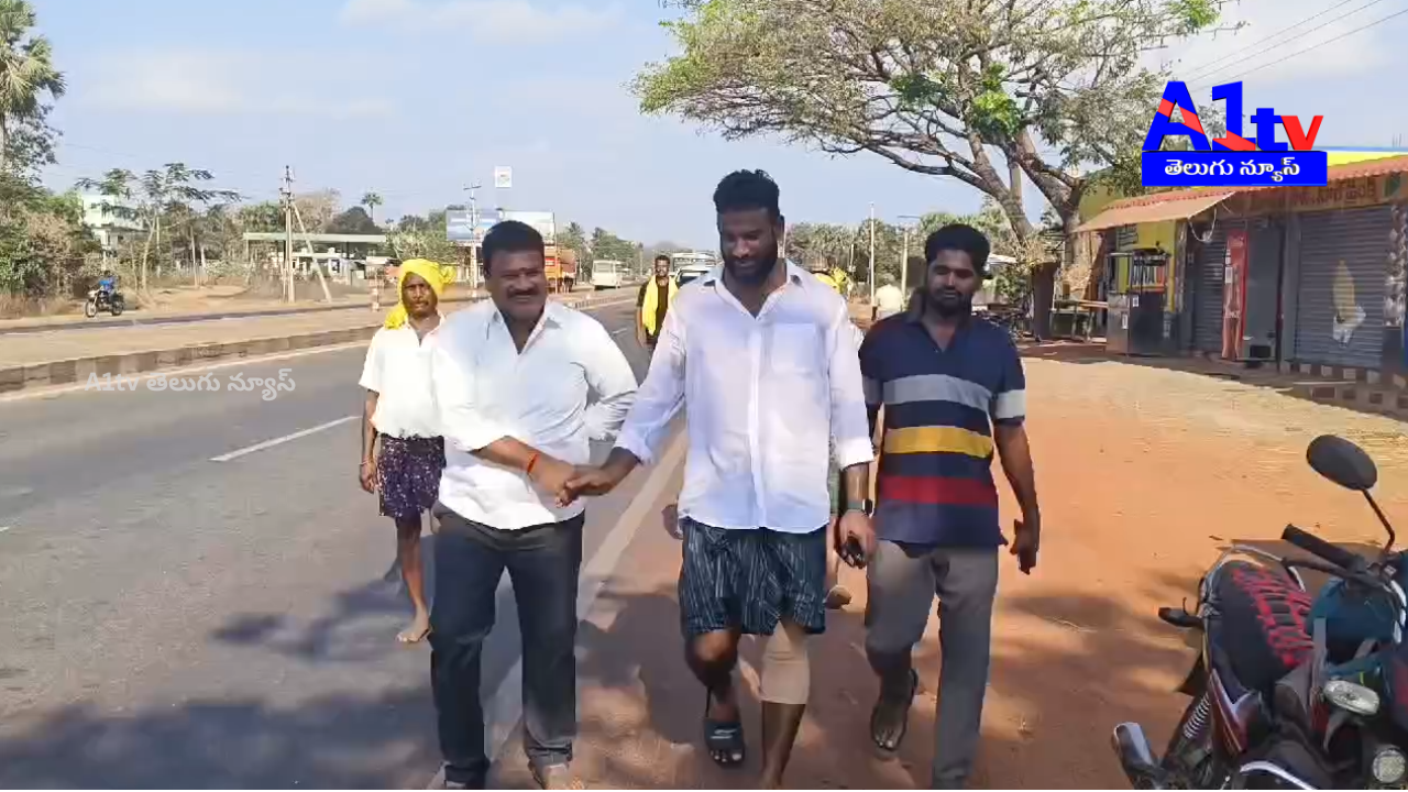 Murari Deputy Sarpanch Jasti Vasanth undertakes a Padayatra to Annavaram for Nehru’s victory and village development.