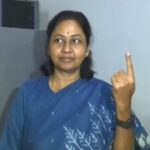 BRS candidate Maganti Sunitha Gopinath casting her vote in Jubilee Hills election