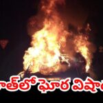 Burned ambulance after fatal fire accident in Gujarat’s Arvalli district