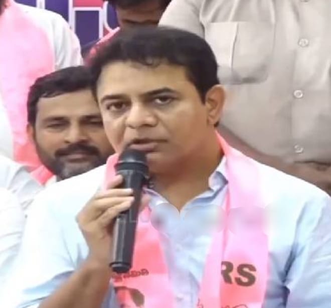KTR reacting to Telangana by-election results during a press meet