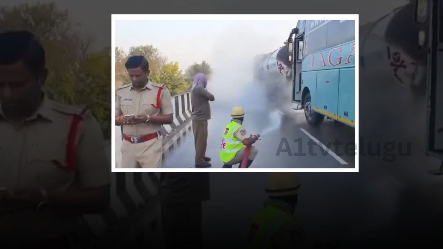 Private bus crashes into hydrochloric acid tanker on Mahabubnagar highway