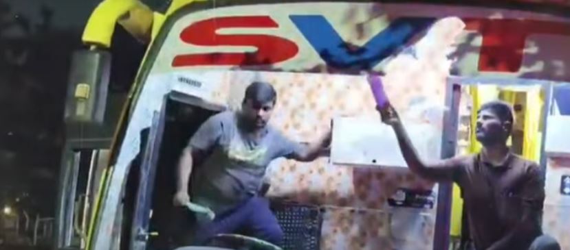 Youth gang attacks private bus under ganja influence in Hyderabad