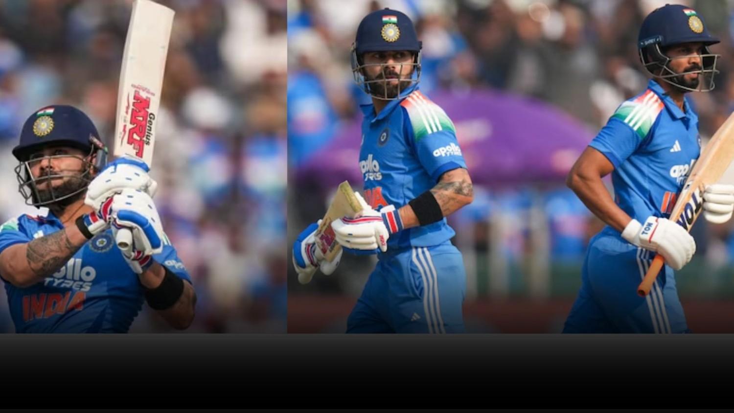 Virat Kohli celebrating ODI century alongside Ruturaj Gaikwad scoring maiden hundred