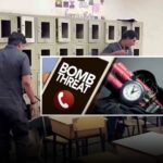 Police and bomb squad inspecting a school campus after bomb threat in Gujarat