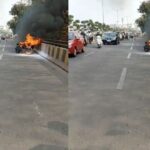 Bike on fire at Durgam Cheruvu Cable Bridge