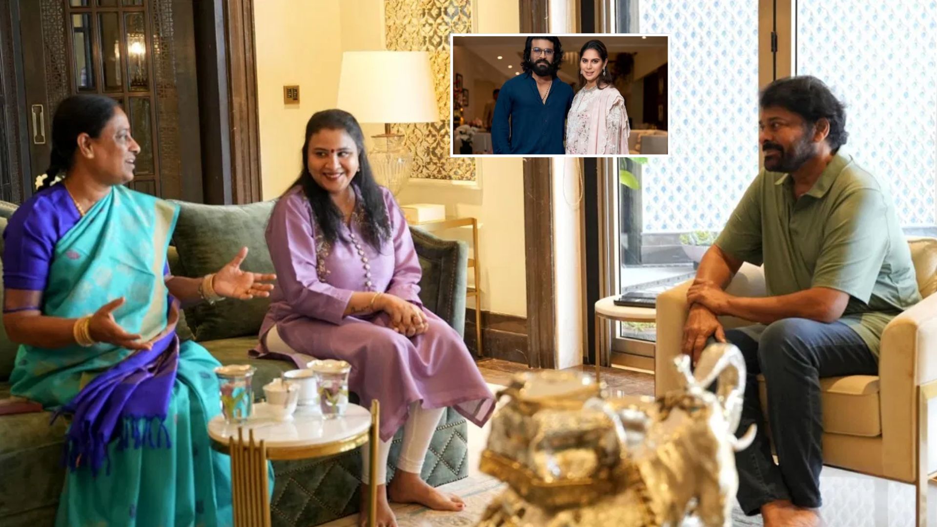 Mega Star Chiranjeevi meeting Telangana Minister Konda Surekha at his Jubilee Hills residence