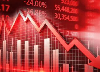 stock market crash graph showing sharp fall in sensex and nifty indices