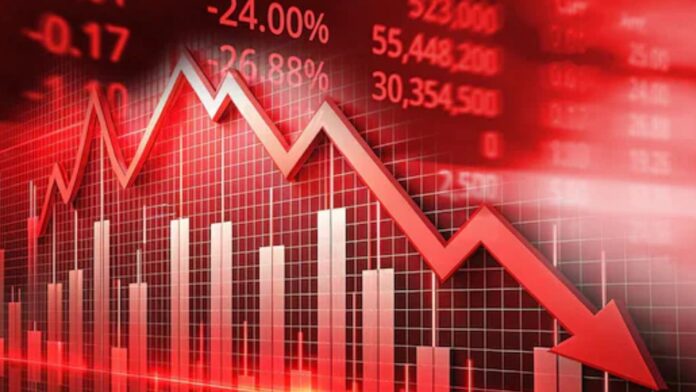 stock market crash graph showing sharp fall in sensex and nifty indices