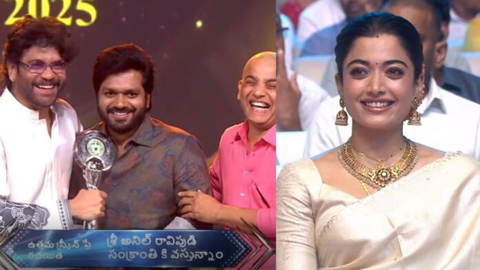 anil ravipudi receiving best screenplay award at gaddar film awards