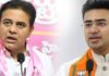 KTR reacting strongly to BJP MP Tejasvi Surya remarks on Telangana formation
