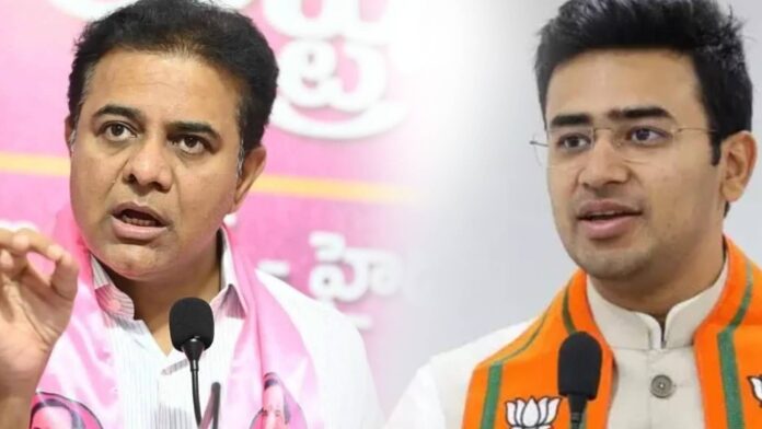 KTR reacting strongly to BJP MP Tejasvi Surya remarks on Telangana formation
