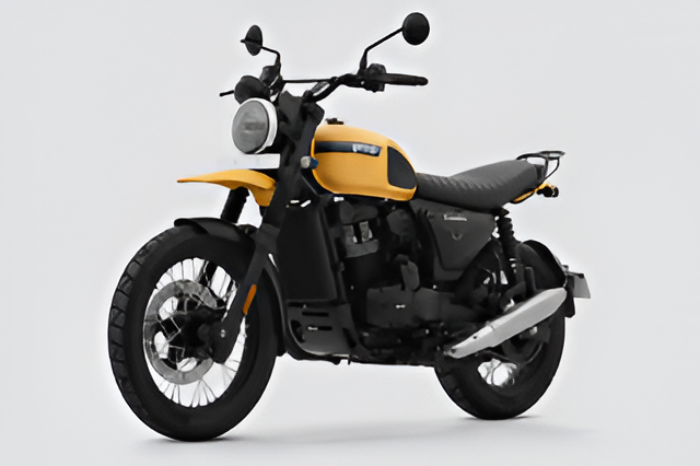 Yezdi Scrambler 350 motorcycle with classic scrambler design and LED headlight