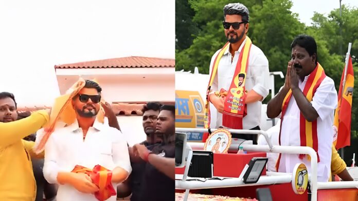 tvk election campaign featuring a vijay statue in tamil nadu constituency