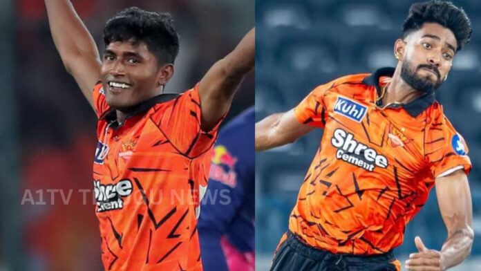 SRH young bowlers Prasheel Hinge and Sakib Hussain celebrating wickets against Rajasthan Royals