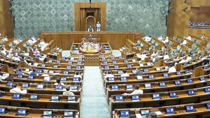 Parliament session discussing women reservation and delimitation bills in Lok Sabha