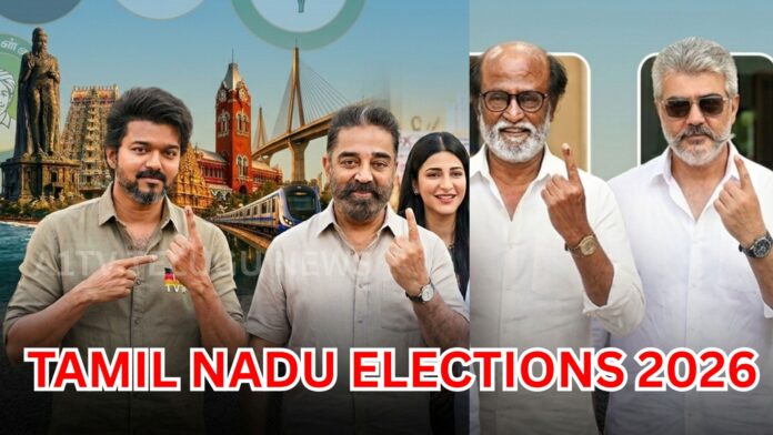 Tamil Nadu celebrities casting votes during assembly elections including Vijay and Rajinikanth