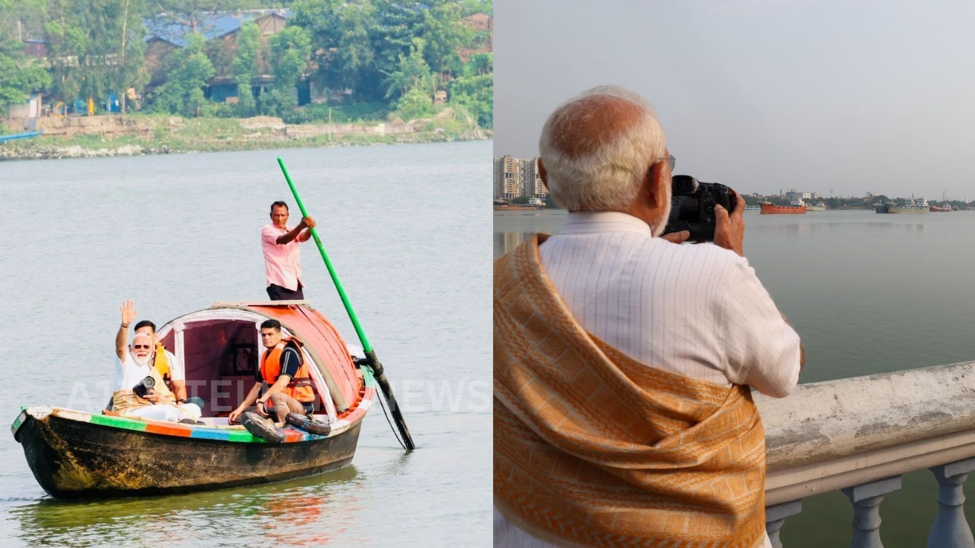 Narendra Modi taking boat ride on Hooghly River during West Bengal visit