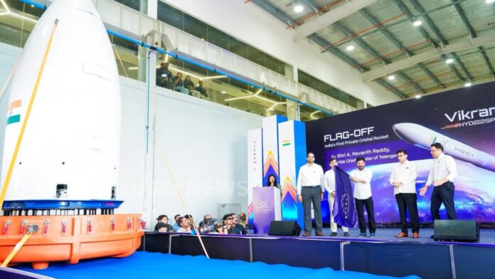 CM Revanth Reddy flagging off Vikram-1 India’s first private orbital rocket by Skyroot Aerospace in Hyderabad