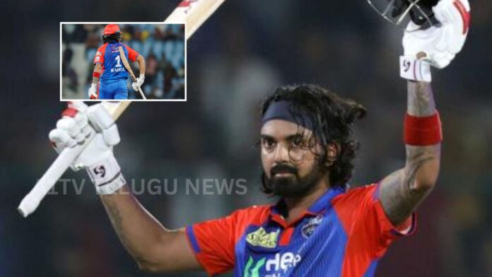 KL Rahul celebrating IPL 2026 century during Delhi Capitals vs Punjab Kings match