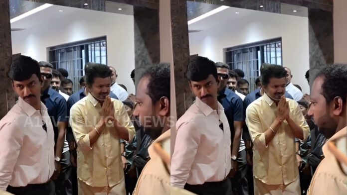 Tamil Nadu Chief Minister Vijay attending housewarming ceremony in traditional dress at Chennai