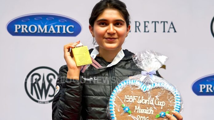 Indian shooter Esha Singh wins gold medal in the ISSF World Cup women’s 25m pistol event in Munich